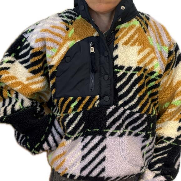 Free People Rocky Ridge Fleece pullover XS Jacket Plaid Boho FP